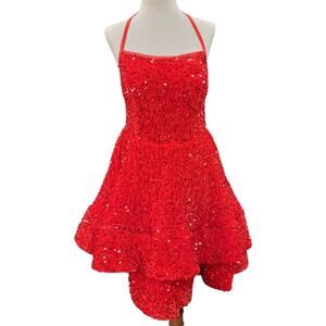 NWT Bright Red Halter Scoop Neck Sequin Short Dress